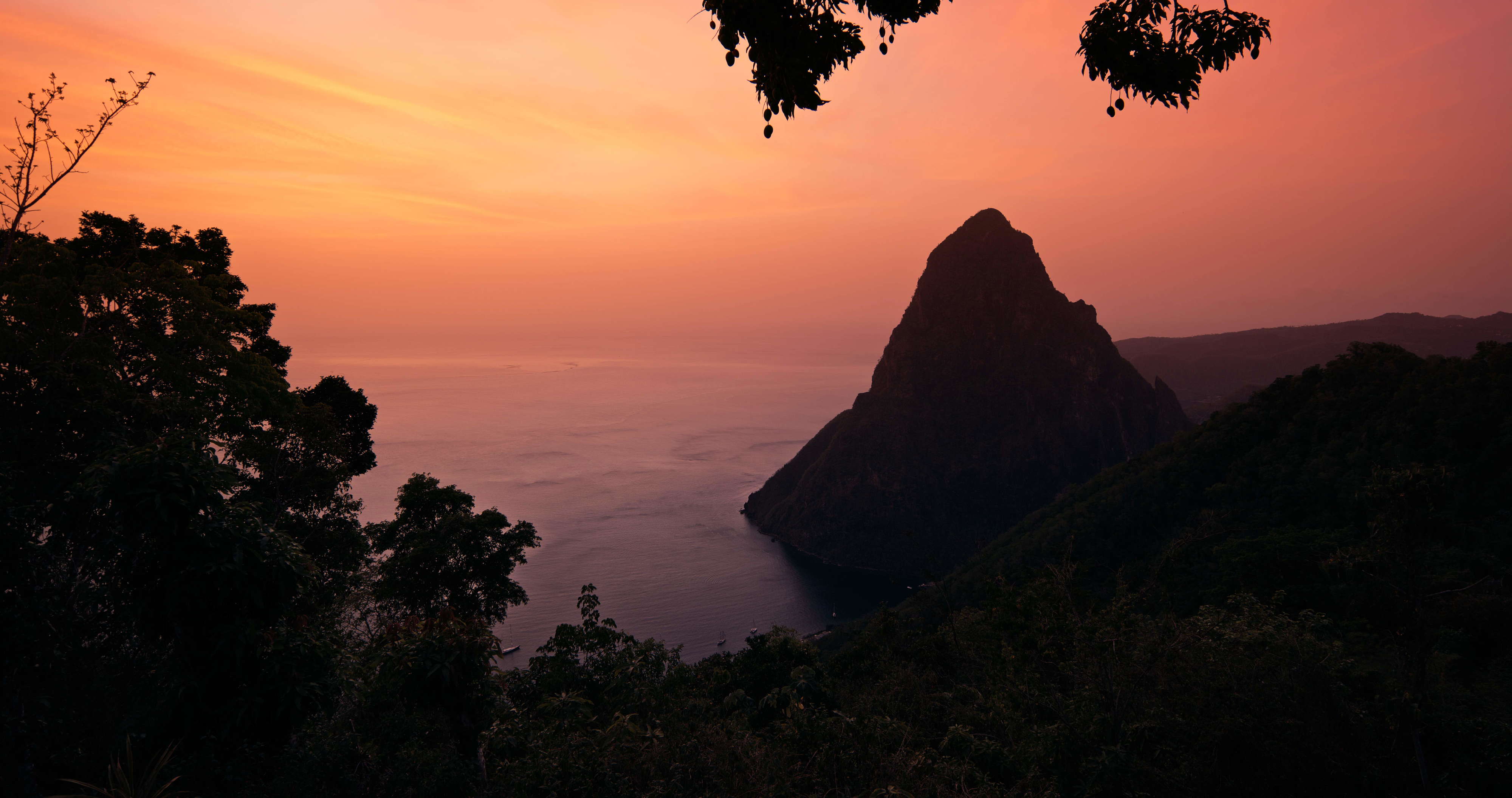 A sunset image of the Grand Piton in St Lucia