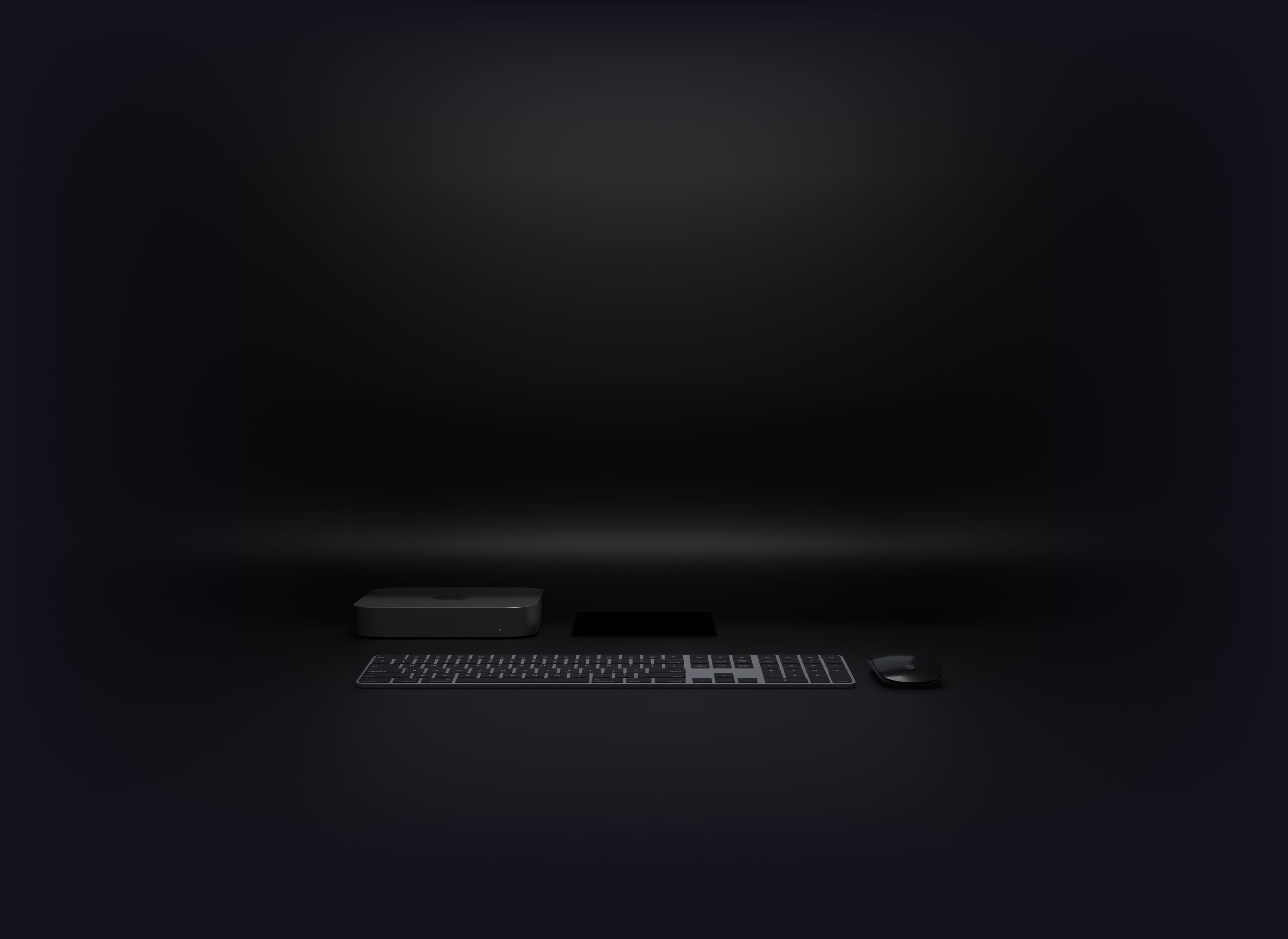 An office desk dimly lit.